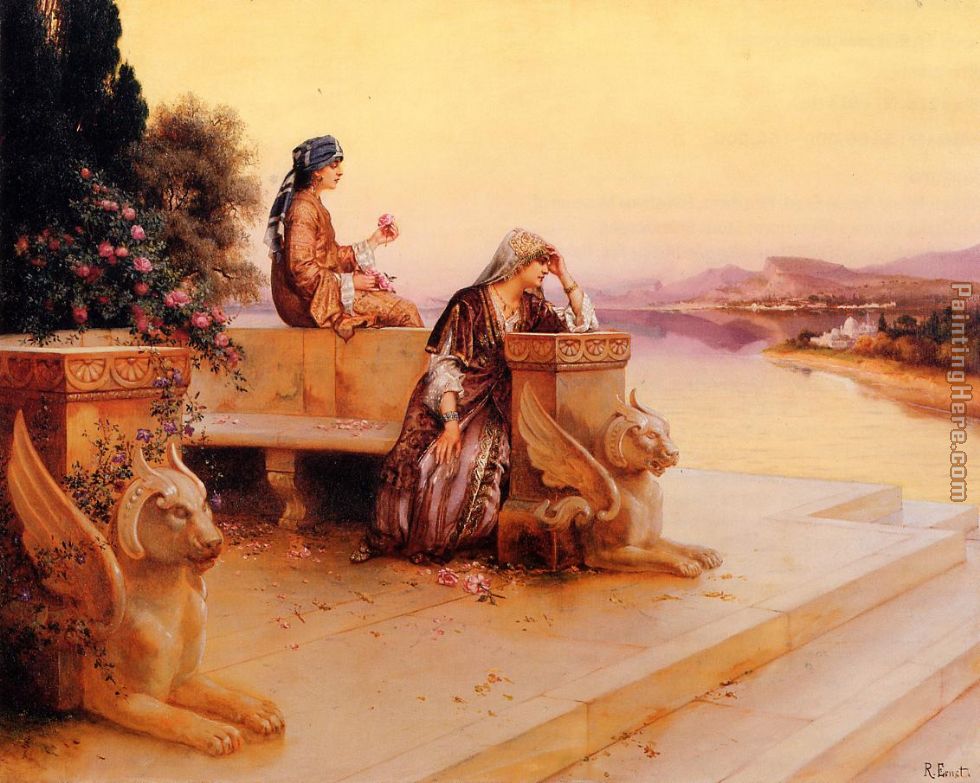 Elegant Arab Ladies on a Terrace at Sunset painting - Rudolf Ernst Elegant Arab Ladies on a Terrace at Sunset art painting